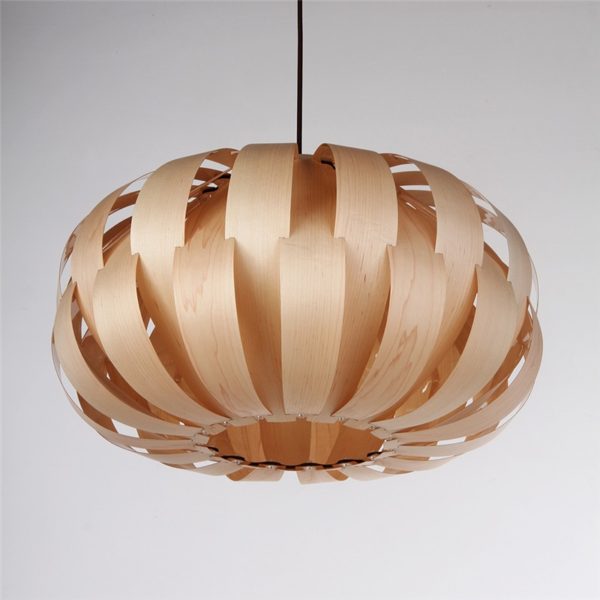 Rustic Style Natural Veneer Crown Shape Pendant Light 1-light - Image 2