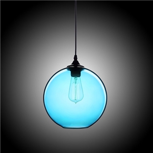 Modern Minimalist Glass Pendant Light Globe Pendant with 1 Light Ingot Blue Color Dining Room Lighting Ideas Living Room Bedroom Lighting (Color of Love)