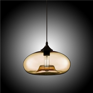 Modern Glass Pendant Light Hand Blown Colorful Bell Shaded with 1 Light Amber Color Dining Room Lighting Ideas Living Room Bedroom Lighting (Color of Love)