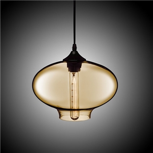 Hand-Blown Glass Pendant Light Fish Bowl Shade Ceiling Fixture with 1 Light Amber Color Dining Room Lighting Ideas Living Room Bedroom Lighting
