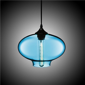 Hand-Blown Glass Pendant Light Fish Bowl Shade Ceiling Fixture with 1 Light Blue Color Dining Room Lighting Ideas Living Room Bedroom Lighting (Color of Love)