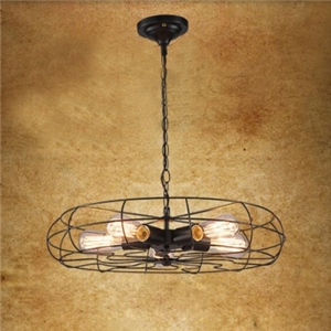 Vintage Retro Ceiling Light Black Hanging Pendant with Cage 5-Light