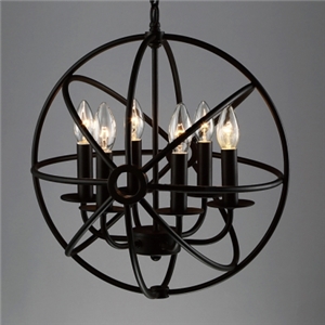 Wrought Iron Globe Cage Industrial Suspension Pendant