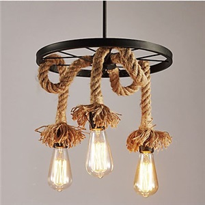 Rural Hemp Rope Chandelier Lamps And Lanterns Industry Restaurant Wheels