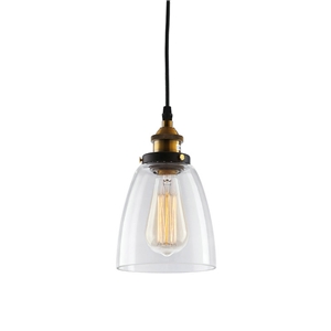 American Rural Industrial Retro Style Iron Craft Bell-shaped Glass Pendant Light Clear Glass Shade
