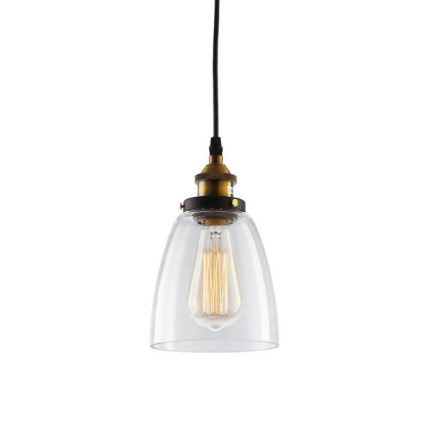 American Rural Industrial Retro Style Iron Craft Bell-shaped Glass Pendant Light Clear Glass Shade - Image 3