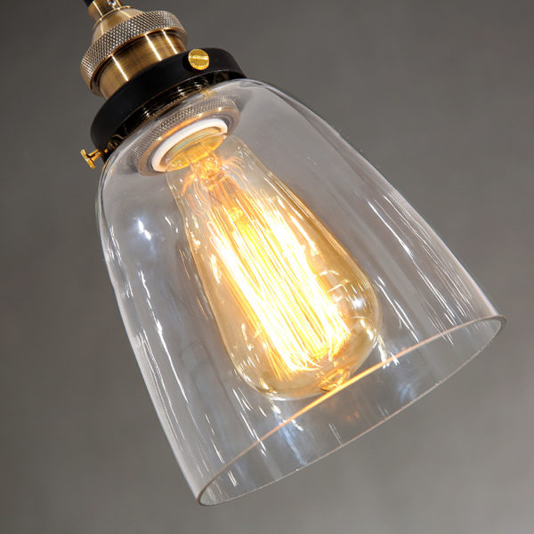 American Rural Industrial Retro Style Iron Craft Bell-shaped Glass Pendant Light Clear Glass Shade - Image 4
