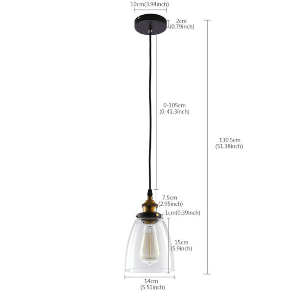 American Rural Industrial Retro Style Iron Craft Bell-shaped Glass Pendant Light Clear Glass Shade - Image 2