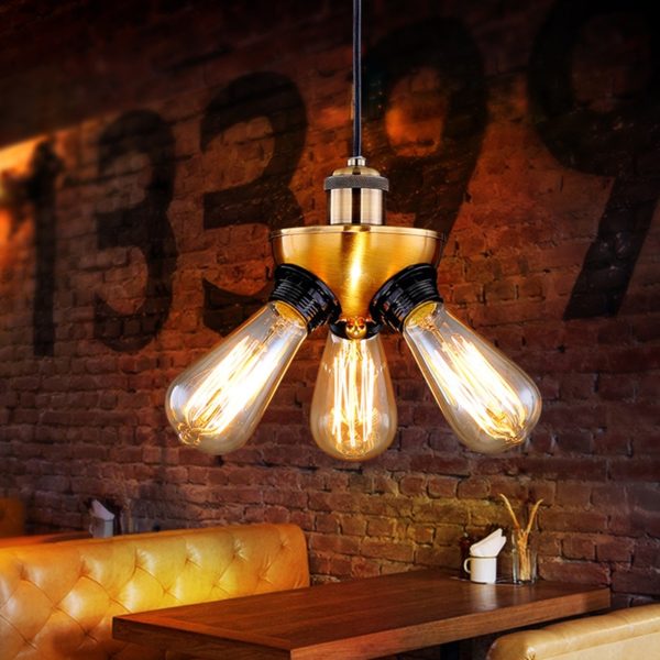 American Rural Industrial Retro Style Iron Craft Copper Head Triangle Pendant Light - Image 5