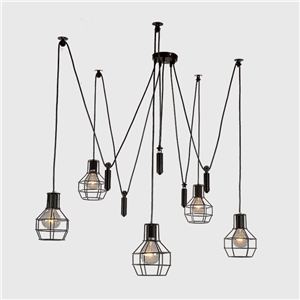 American Rural Industrial Retro Style Iron Craft Lifting Small Iron Cage Pendant Light
