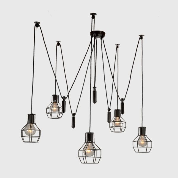 American Rural Industrial Retro Style Iron Craft Lifting Small Iron Cage Pendant Light - Image 3