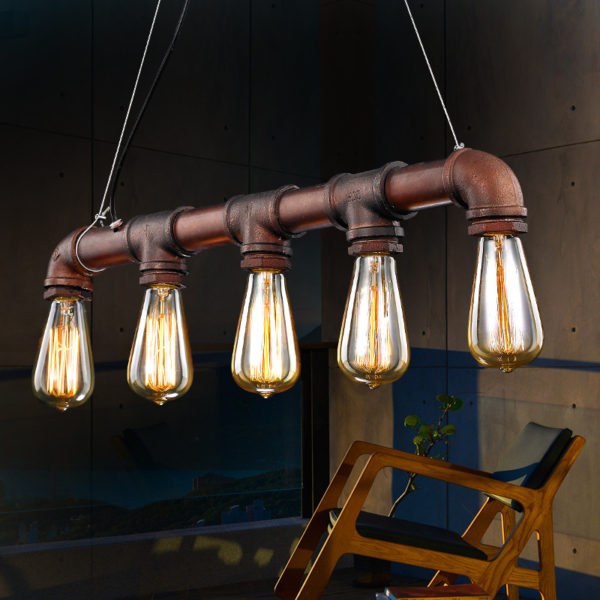 American Rural Industrial Retro Style Iron Craft Simple Water Pipe Pendant Light - Image 3