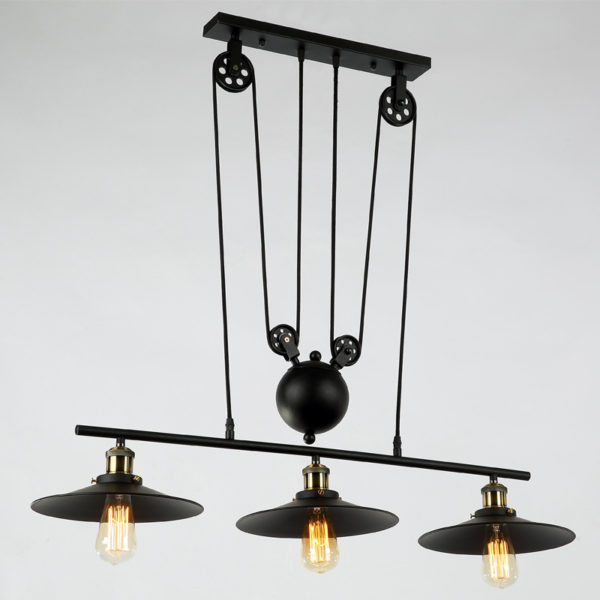 American Rural Industrial Retro Style Iron Craft Lifting 3 Lights Pendant Light - Image 3