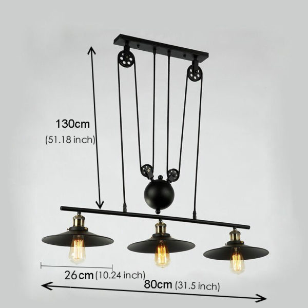 American Rural Industrial Retro Style Iron Craft Lifting 3 Lights Pendant Light - Image 5