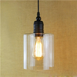 Glass Pendant Light Matte Black 1 Light Cylinder Glass Shade Mini Pendant Light