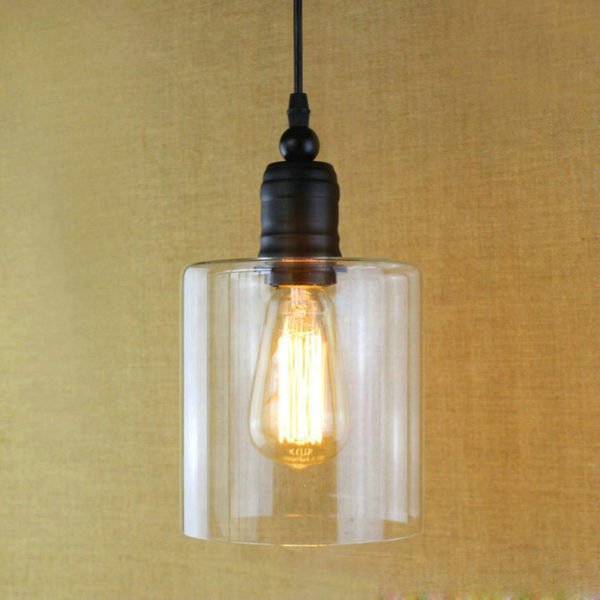 Glass Pendant Light Matte Black 1 Light Cylinder Glass Shade Mini Pendant Light - Image 3