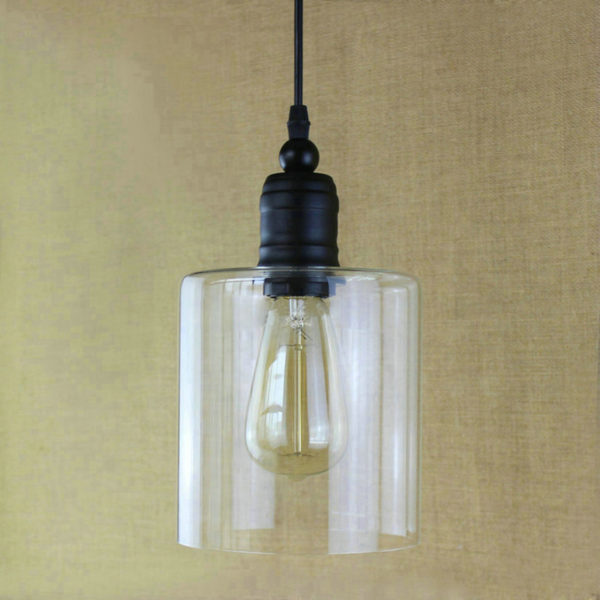 Glass Pendant Light Matte Black 1 Light Cylinder Glass Shade Mini Pendant Light - Image 4