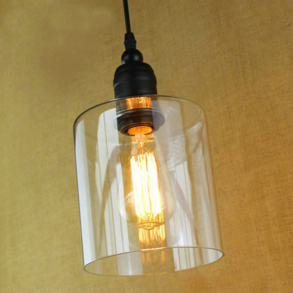 Glass Pendant Light Matte Black 1 Light Cylinder Glass Shade Mini Pendant Light - Image 5