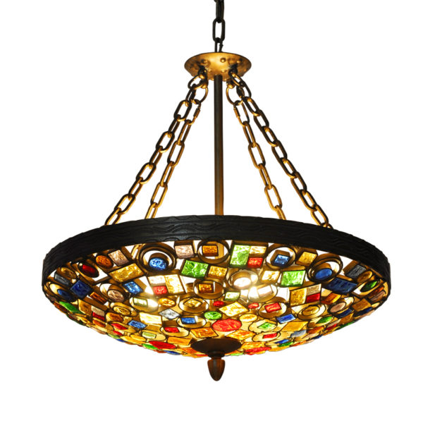 European Style Colorful Glaze Lampshade Iron Material 4 Lights Pendant Light - Image 7