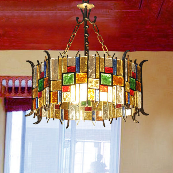 European Style Colorful Glaze Lampshade Iron Material 5 Lights Pendant Light - Image 9