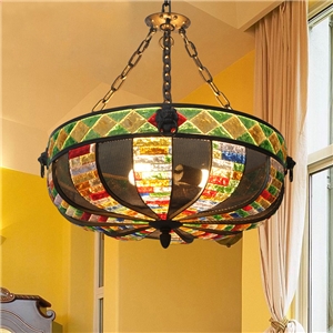 European Style Colorful Glaze Lampshade Iron Material 3 Lights Pendant Light