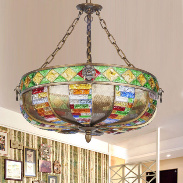 European Style Colorful Glaze Lampshade Iron Material 3 Lights Pendant Light - Image 8