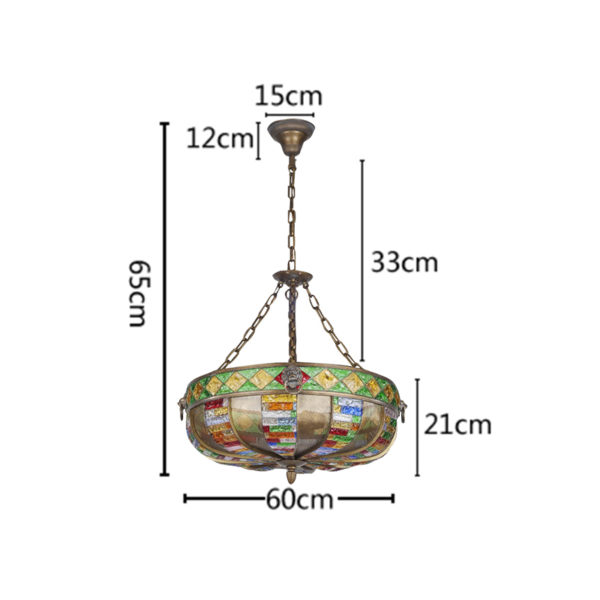 European Style Colorful Glaze Lampshade Iron Material 3 Lights Pendant Light - Image 2