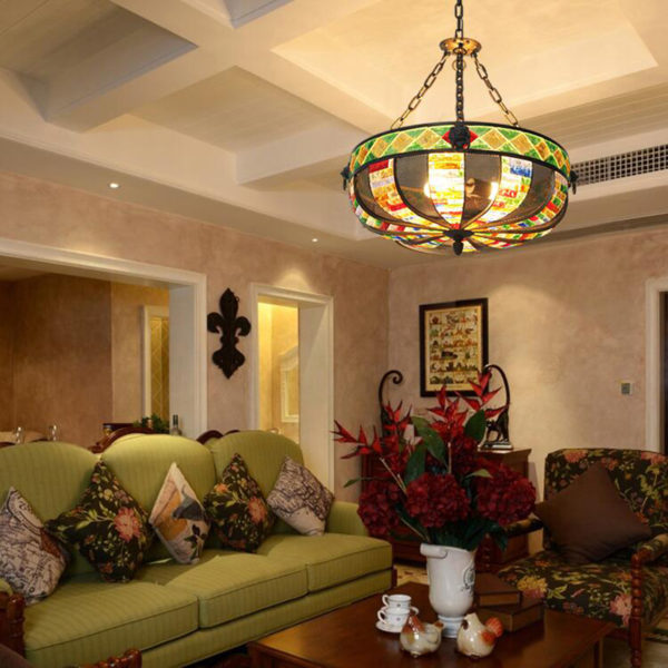 European Style Colorful Glaze Lampshade Iron Material 3 Lights Pendant Light - Image 4