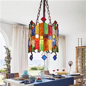 European Style Colorful Glaze Lampshade Iron Material 3 Lights Pendant Light