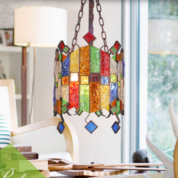 European Style Colorful Glaze Lampshade Iron Material 3 Lights Pendant Light - Image 8
