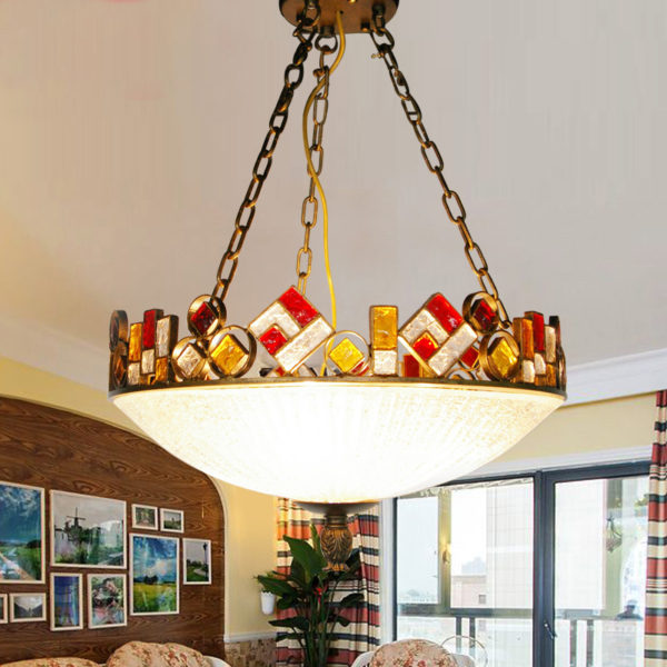 European Style Colorful Glaze Lampshade Iron Material 3 Lights Pendant Light - Image 7