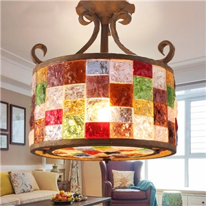 European Style Colorful Glaze Lampshade Iron Material 3 Lights Pendant Light