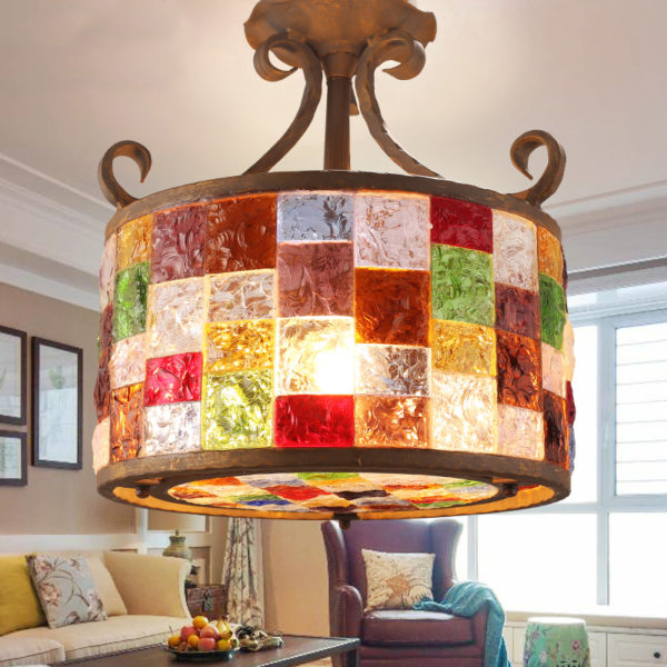 European Style Colorful Glaze Lampshade Iron Material 3 Lights Pendant Light - Image 7
