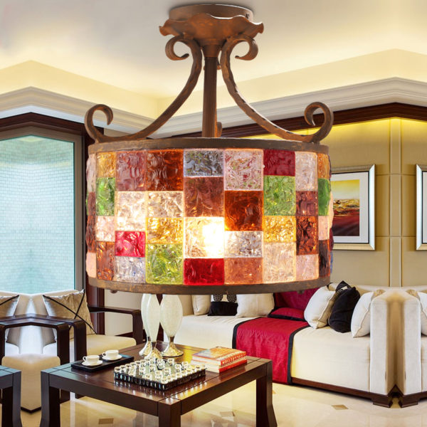 European Style Colorful Glaze Lampshade Iron Material 3 Lights Pendant Light - Image 9