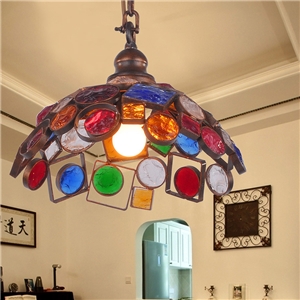 European Style Colorful Glaze Lampshade Iron Material Pendant Light