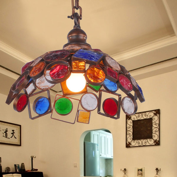 European Style Colorful Glaze Lampshade Iron Material Pendant Light - Image 7