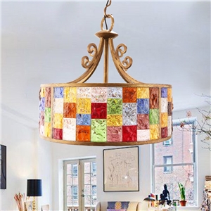 European Style Colorful Glaze Lampshade Iron Material 3 Lights Pendant Light Diameter 40cm Lampshade