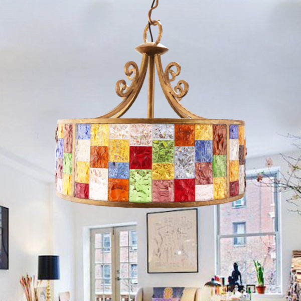 European Style Colorful Glaze Lampshade Iron Material 3 Lights Pendant Light Diameter 40cm Lampshade - Image 7