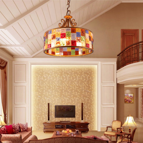 European Style Colorful Glaze Lampshade Iron Material 3 Lights Pendant Light Diameter 40cm Lampshade - Image 9