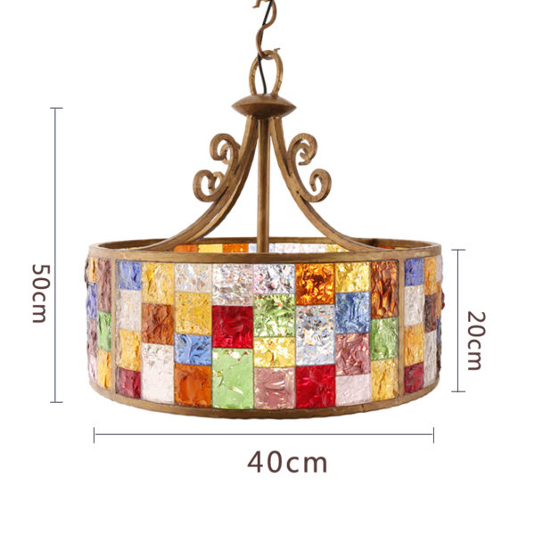 European Style Colorful Glaze Lampshade Iron Material 3 Lights Pendant Light Diameter 40cm Lampshade - Image 2