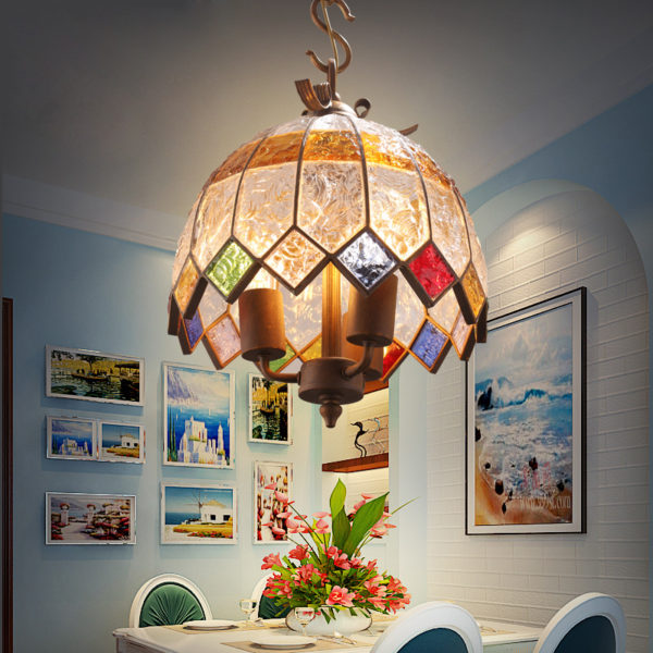 European Style Colorful Glaze Lampshade Iron Material 2 Lights Pendant Light Diameter 30cm Lampshade - Image 7