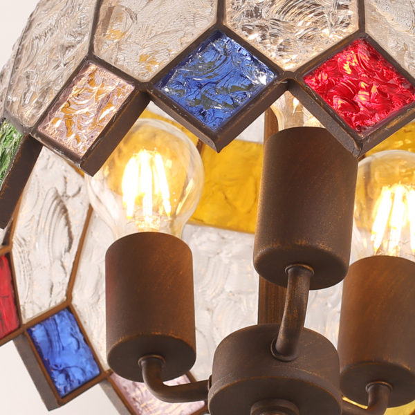 European Style Colorful Glaze Lampshade Iron Material 3 Lights Pendant Light Diameter 40cm Lampshade - Image 4