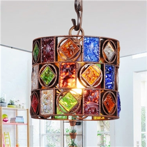 European Style Colorful Glaze Lampshade Iron Material Fish Line Shape Pendant Light