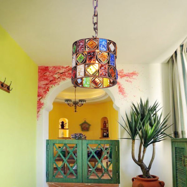 European Style Colorful Glaze Lampshade Iron Material Fish Line Shape Pendant Light - Image 8