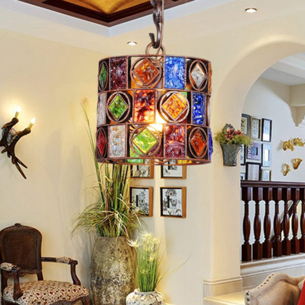 European Style Colorful Glaze Lampshade Iron Material Fish Line Shape Pendant Light - Image 9
