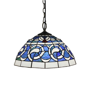 16inch European Pastoral Retro Style Pendant Lights Blue Pattern Glass Shade Bedroom Living Room Dining Room Kitchen Lights