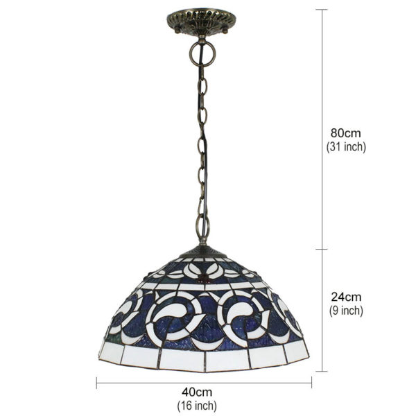 16inch European Pastoral Retro Style Pendant Lights Blue Pattern Glass Shade Bedroom Living Room Dining Room Kitchen Lights - Image 2