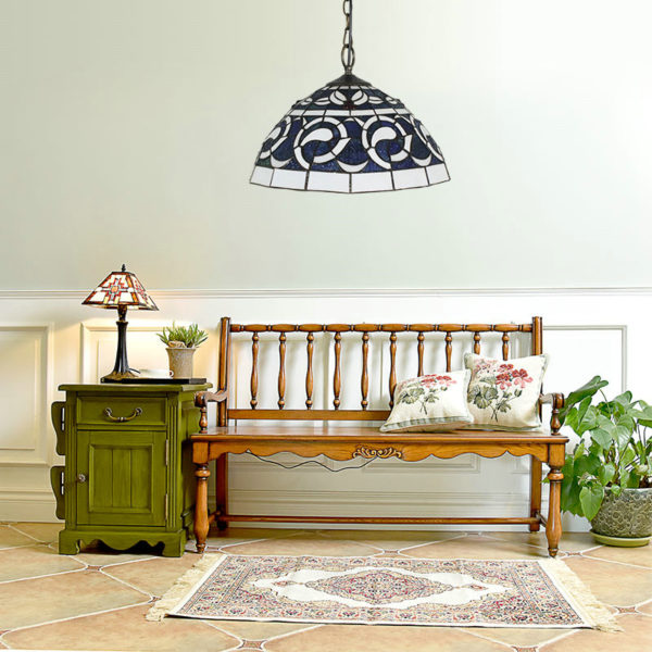 16inch European Pastoral Retro Style Pendant Lights Blue Pattern Glass Shade Bedroom Living Room Dining Room Kitchen Lights - Image 6