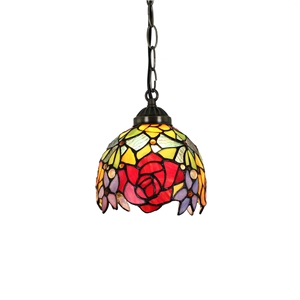 6inch European Pastoral Retro Style Pendant Light Red Rose Pattern Shade Bedroom Living Room Dining Room Kitchen Lights