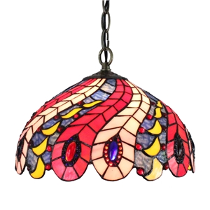 12inch European Pastoral Retro Style Pendant Light Pteris Feathers Pattern Glass Shade Bedroom Living Room Dining Room Kitchen Lights